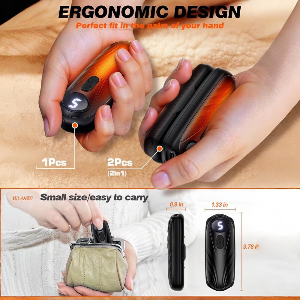 Portable Rechargeable Hand Warmers with LED Display – Pack of 2