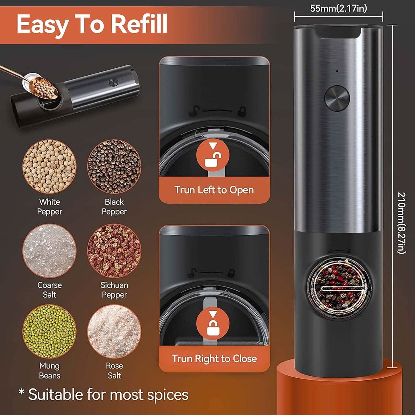 Rechargeable Electric Salt and Pepper Grinder Set