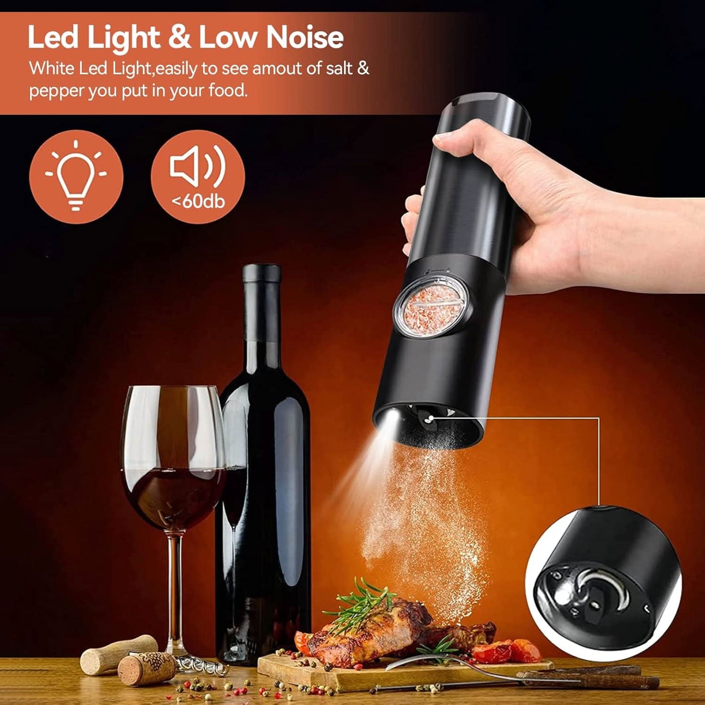 Rechargeable Electric Salt and Pepper Grinder Set