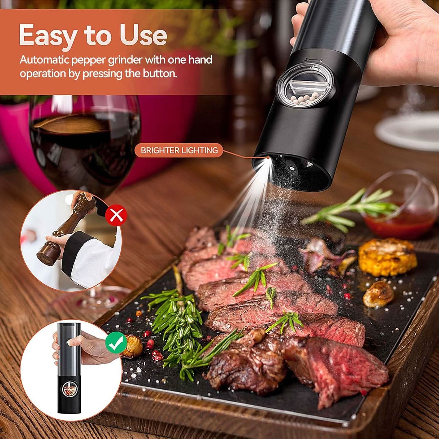 Rechargeable Electric Salt and Pepper Grinder Set