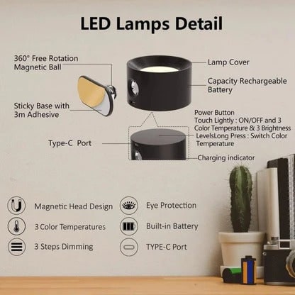 Versatile Wireless Sconce with 360° Rotating LED Light