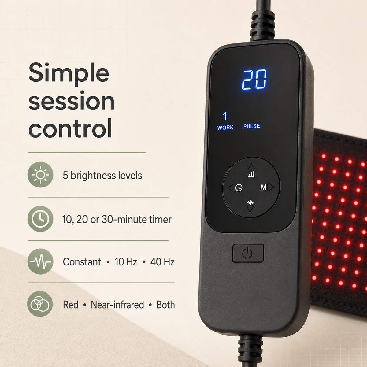 Red and Near-Infrared Light Therapy Belt – 660nm & 850nm, 360 LEDs, Adjustable Strap with Timer and Controller