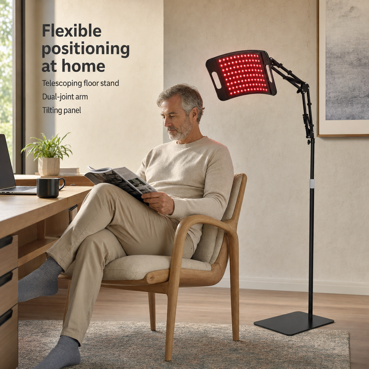 Adjustable Red Light Therapy Lamp Panel | Near Infrared 660nm & 850nm, 30-Minute Timer for Face and Body