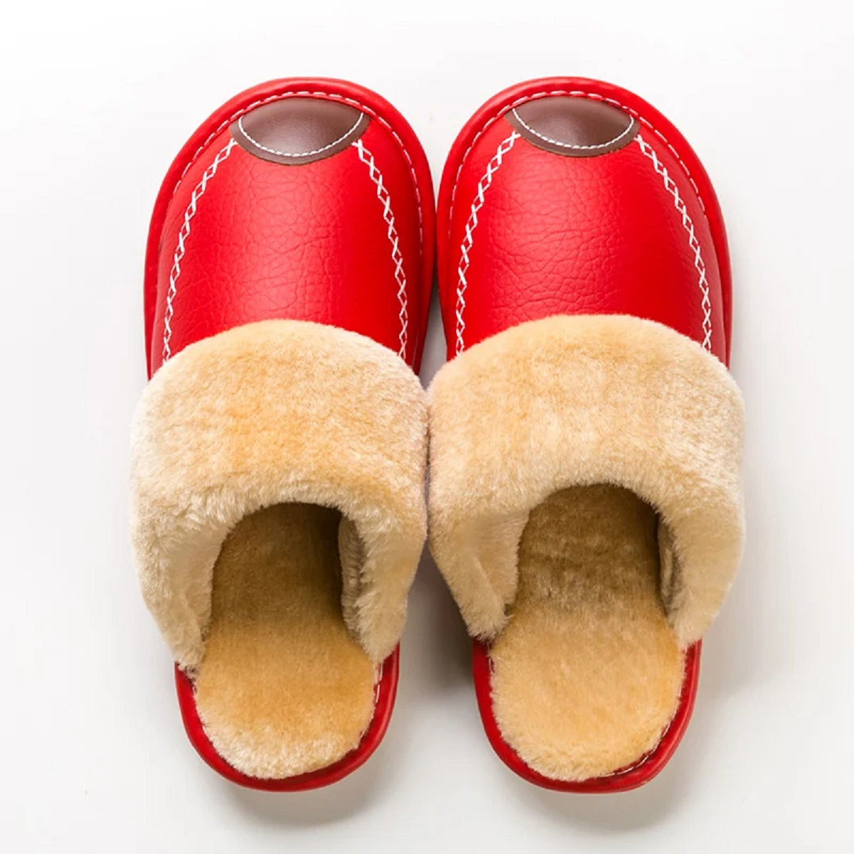 Thick Plus Velvet Leather Slippers for Men – Warm Winter Footwear