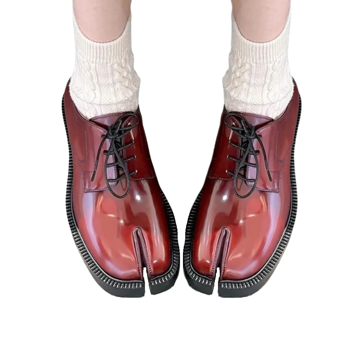 Chunky Platform Flats - Women's Lace-Up Tabi Split-Toe Loafers