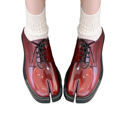 Chunky Platform Flats - Women's Lace-Up Tabi Split-Toe Loafers