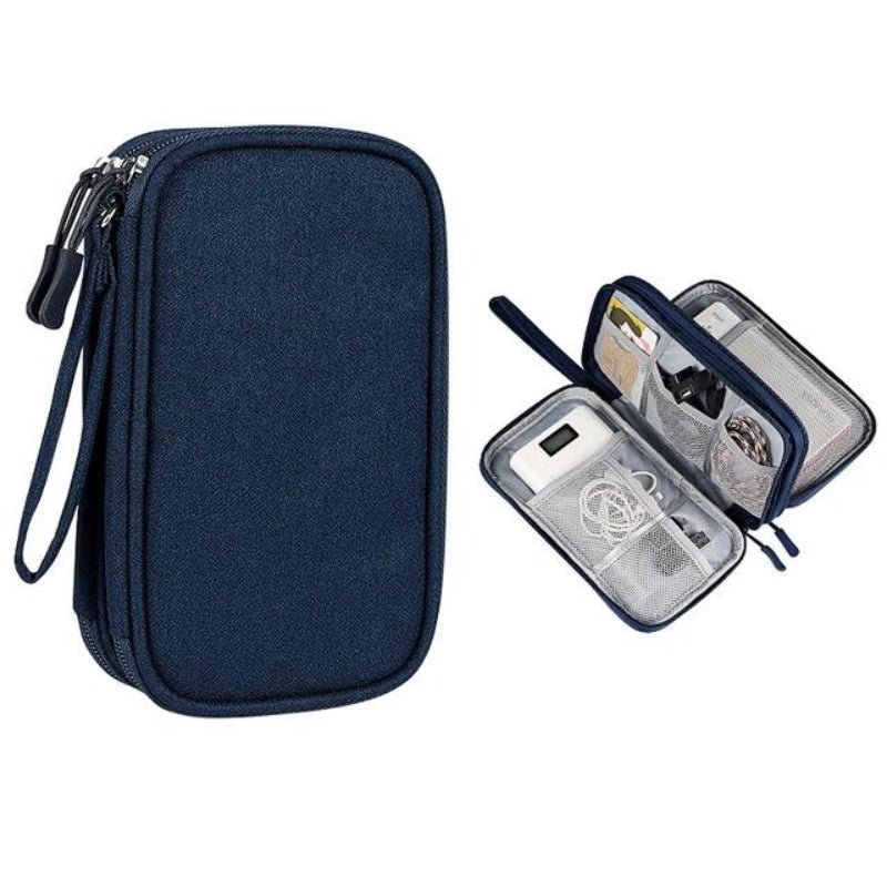 Compact Cable and Charger Organizer Bag with Multiple Pockets, Oxford Fabric, Lightweight and Shockproof