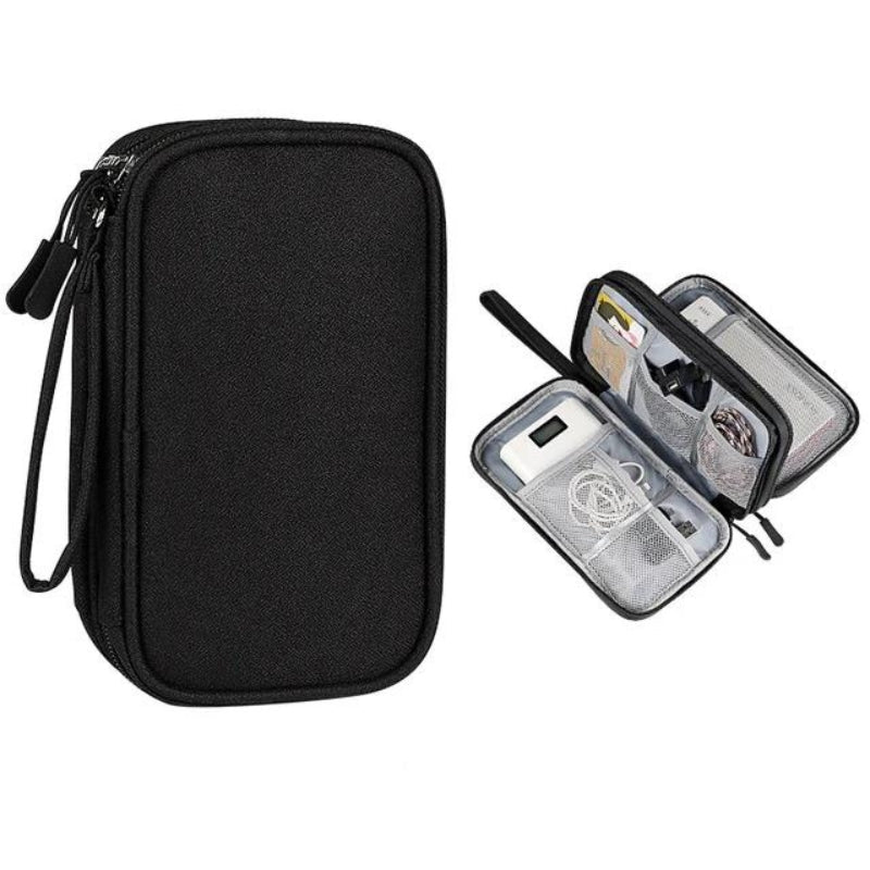 Compact Cable and Charger Organizer Bag with Multiple Pockets, Oxford Fabric, Lightweight and Shockproof