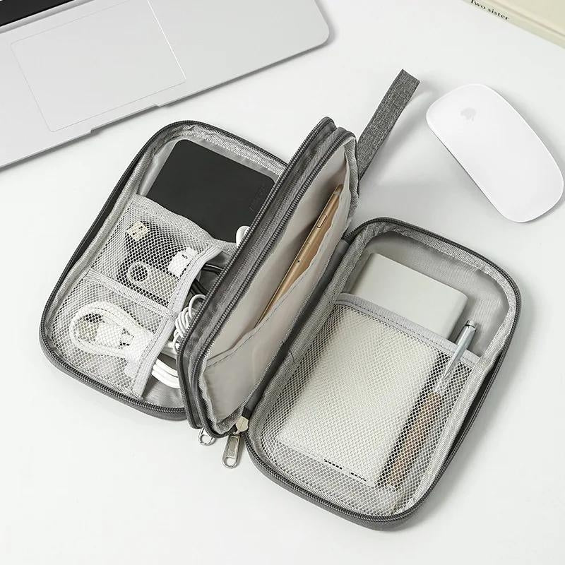 Compact Cable and Charger Organizer Bag with Multiple Pockets, Oxford Fabric, Lightweight and Shockproof
