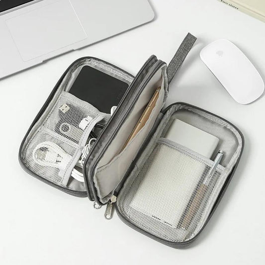 Compact Cable and Charger Organizer Bag with Multiple Pockets, Oxford Fabric, Lightweight and Shockproof