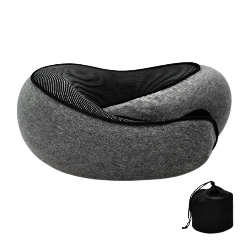 Ergonomic Travel Pillow in Memory Foam with Compression Bag and Strap – 31x26x14 cm for Airplane, Car, and Train