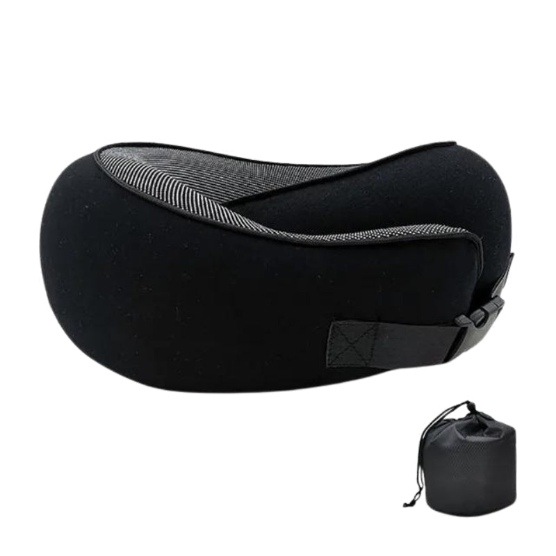 Ergonomic Travel Pillow in Memory Foam with Compression Bag and Strap – 31x26x14 cm for Airplane, Car, and Train