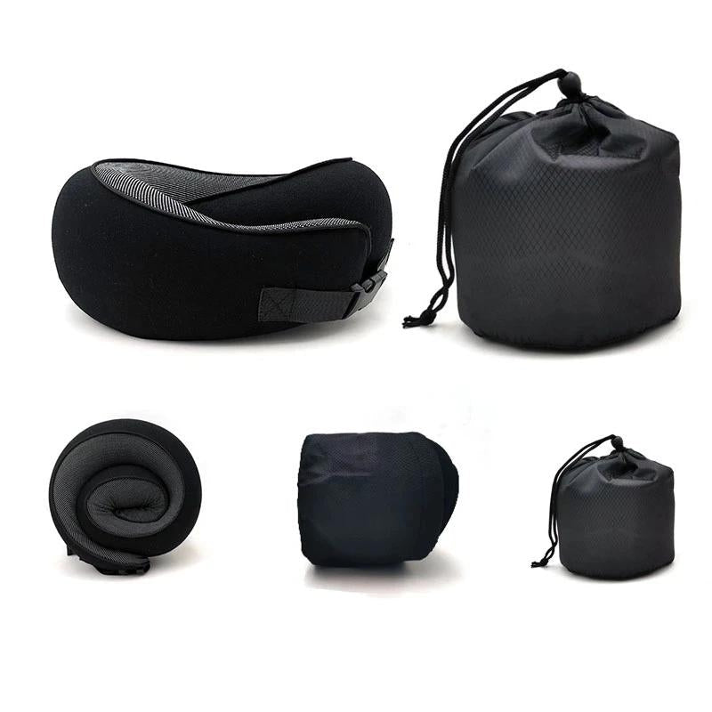 Ergonomic Travel Pillow in Memory Foam with Compression Bag and Strap – 31x26x14 cm for Airplane, Car, and Train