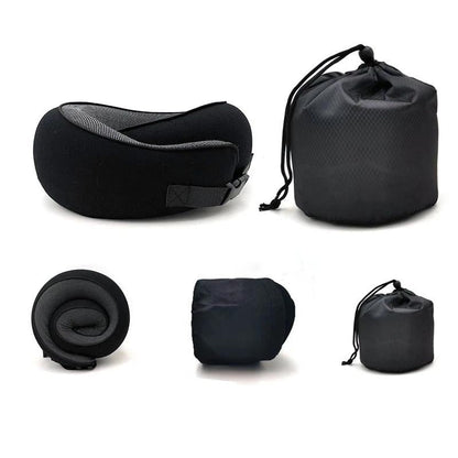 Ergonomic Travel Pillow in Memory Foam with Compression Bag and Strap – 31x26x14 cm for Airplane, Car, and Train