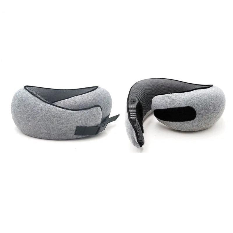 Ergonomic Travel Pillow in Memory Foam with Compression Bag and Strap – 31x26x14 cm for Airplane, Car, and Train