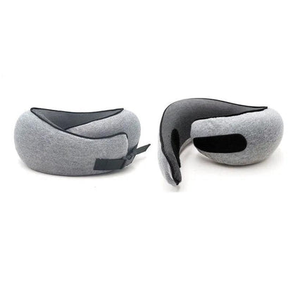 Ergonomic Travel Pillow in Memory Foam with Compression Bag and Strap – 31x26x14 cm for Airplane, Car, and Train