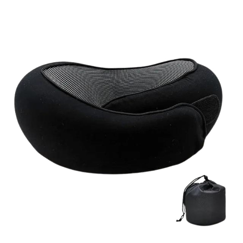 Ergonomic Travel Pillow in Memory Foam with Compression Bag and Strap – 31x26x14 cm for Airplane, Car, and Train