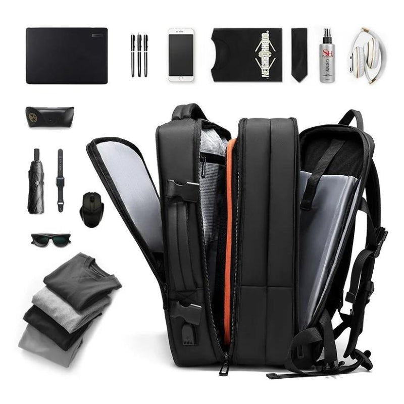 Water-Resistant Expandable Backpack for Travel with USB Port and Laptop Compartment