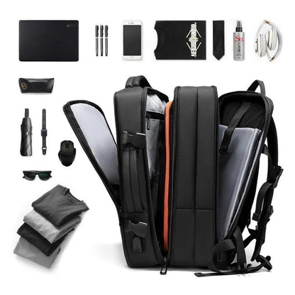 Water-Resistant Expandable Backpack for Travel with USB Port and Laptop Compartment
