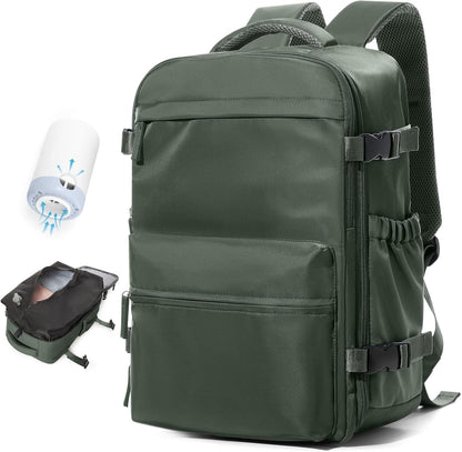 Vacuum Compression Travel Backpack with Electric Pump, 17-Inch Laptop Section, Water-Resistant Oxford Fabric