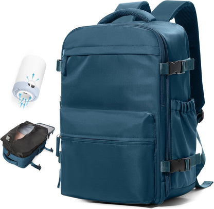 Vacuum Compression Travel Backpack with Electric Pump, 17-Inch Laptop Section, Water-Resistant Oxford Fabric