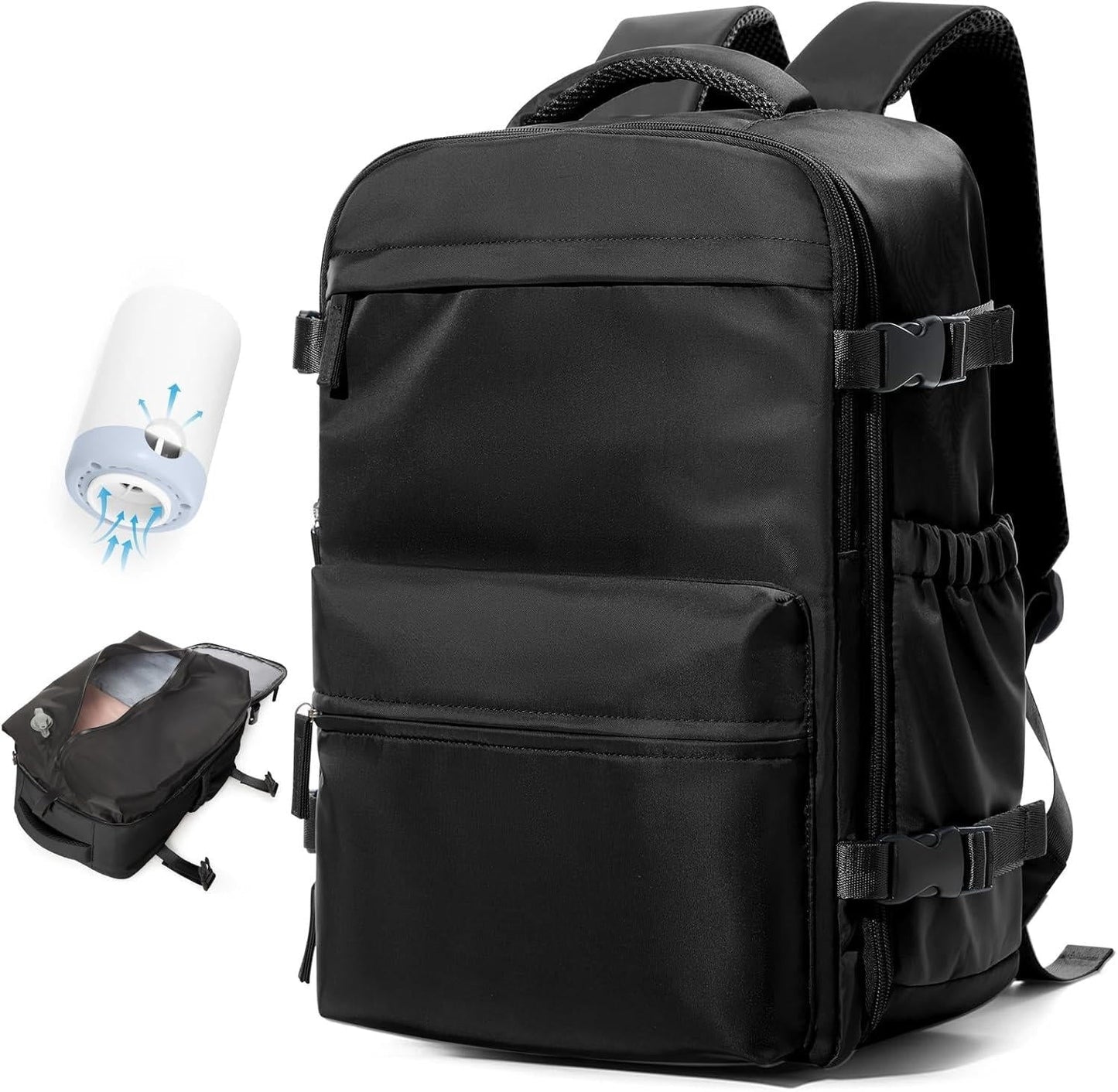 Vacuum Compression Travel Backpack with Electric Pump, 17-Inch Laptop Section, Water-Resistant Oxford Fabric