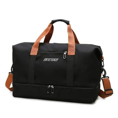 Water-Resistant Oxford Fabric Travel Bag 35L with Shoe Compartment and Shoulder Strap