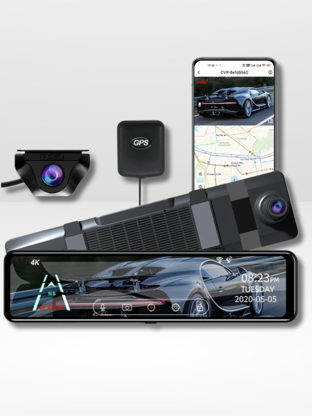 Rearview Mirror Camera 4K with GPS Navigation and Video Recording