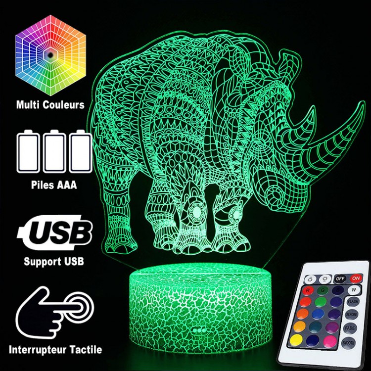 Majestic Rhinoceros 3D Lamp