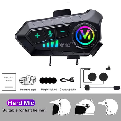 Bluetooth 5.3 Motorcycle Headset Intercom with 72-Hour Battery Life