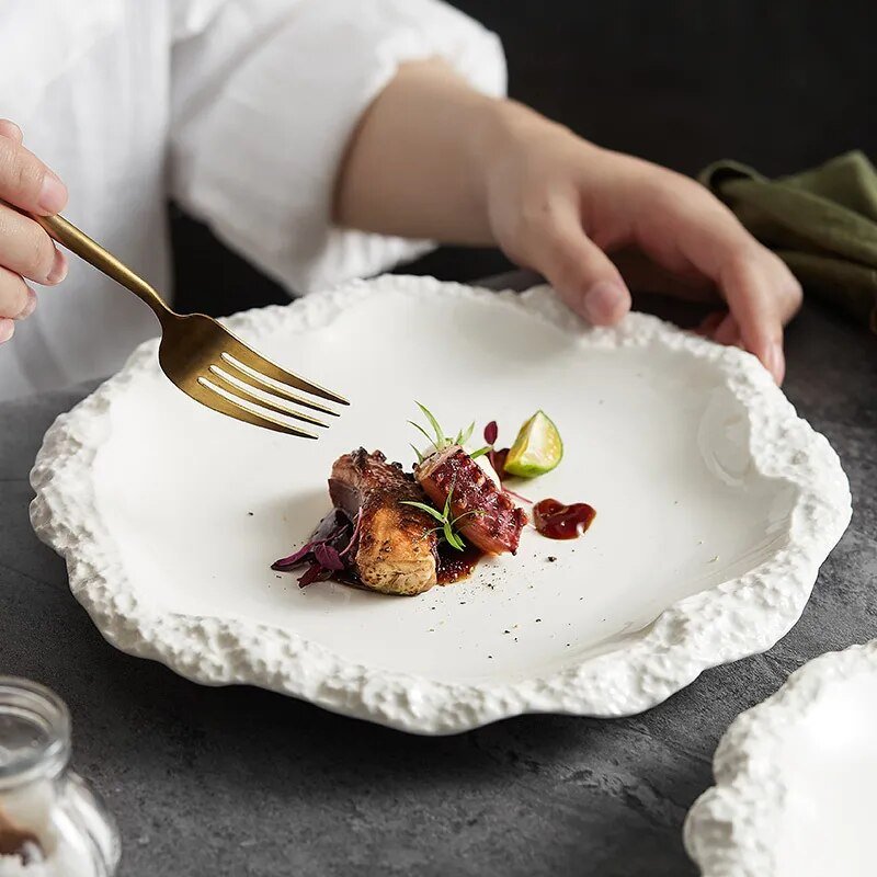 Rock Pattern Edged Ceramic Platter for Serving