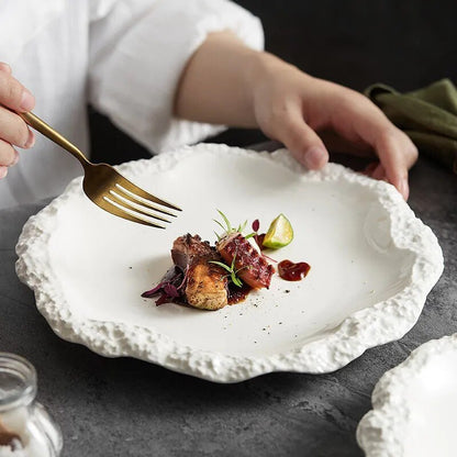 Rock Pattern Edged Ceramic Platter for Serving