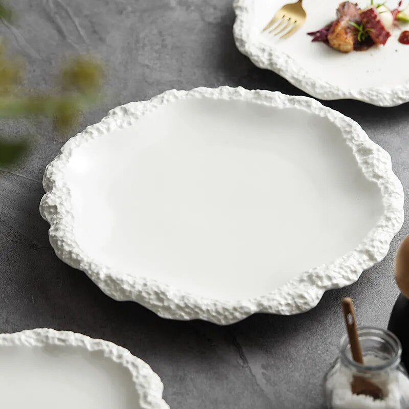 Rock Pattern Edged Ceramic Platter for Serving
