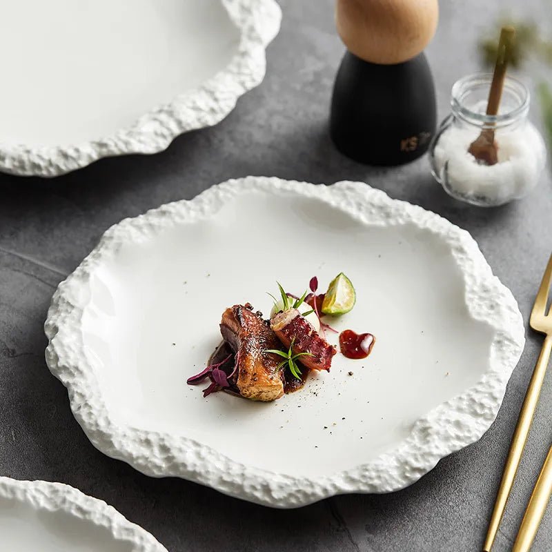 Rock Pattern Edged Ceramic Platter for Serving