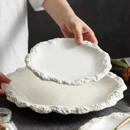 Rock Pattern Edged Ceramic Platter for Serving