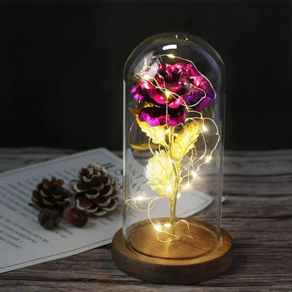 Glass Dome Display with Preserved Rose – Illuminated Home Decoration
