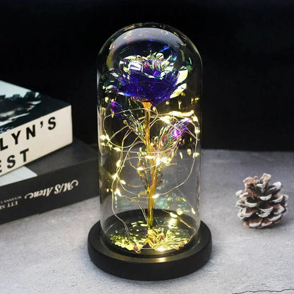 Glass Dome Display with Preserved Rose – Illuminated Home Decoration