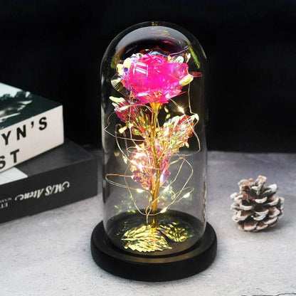 Glass Dome Display with Preserved Rose – Illuminated Home Decoration