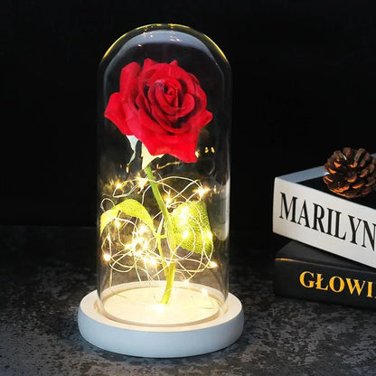 Glass Dome Display with Preserved Rose – Illuminated Home Decoration