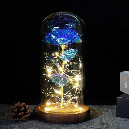 Glass Dome Display with Preserved Rose – Illuminated Home Decoration