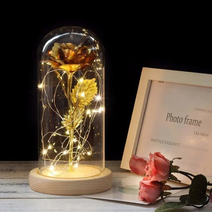 Glass Dome Display with Preserved Rose – Illuminated Home Decoration