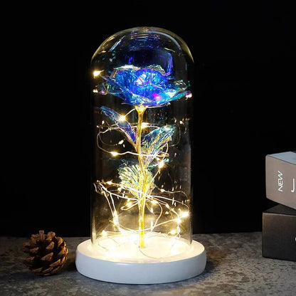 Glass Dome Display with Preserved Rose – Illuminated Home Decoration
