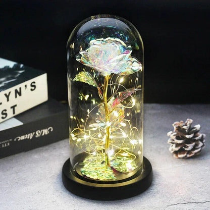 Glass Dome Display with Preserved Rose – Illuminated Home Decoration
