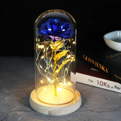 Glass Dome Display with Preserved Rose – Illuminated Home Decoration