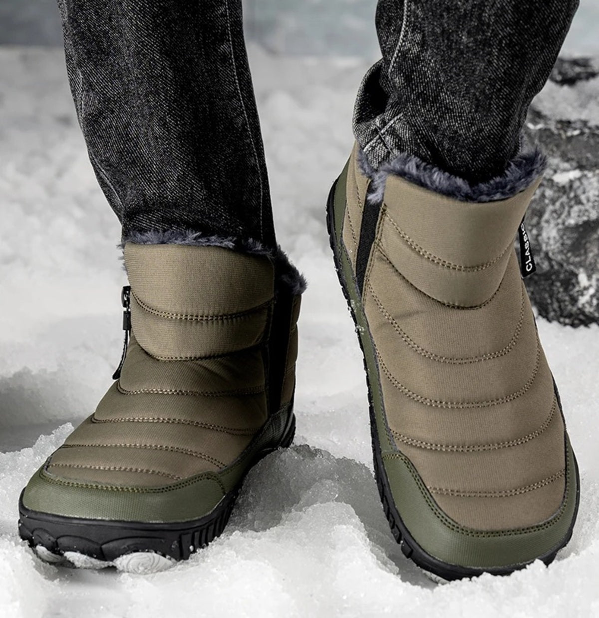 Waterproof Ankle Boots for Men - Warm Winter Snow Shoes with Grip Sole