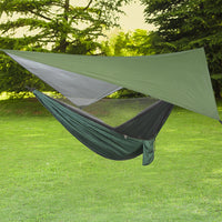 Green with camouflage tarp