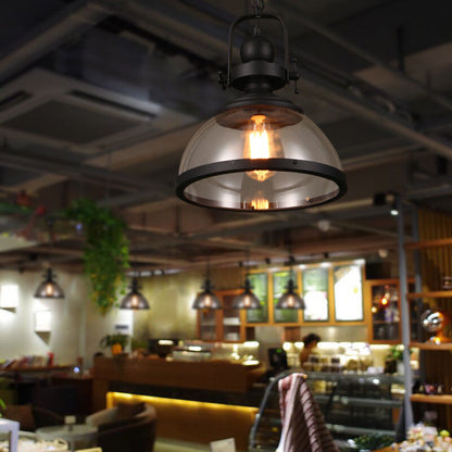 Industrial Retro Pendant Ceiling Light with Antique Glass and Iron Design