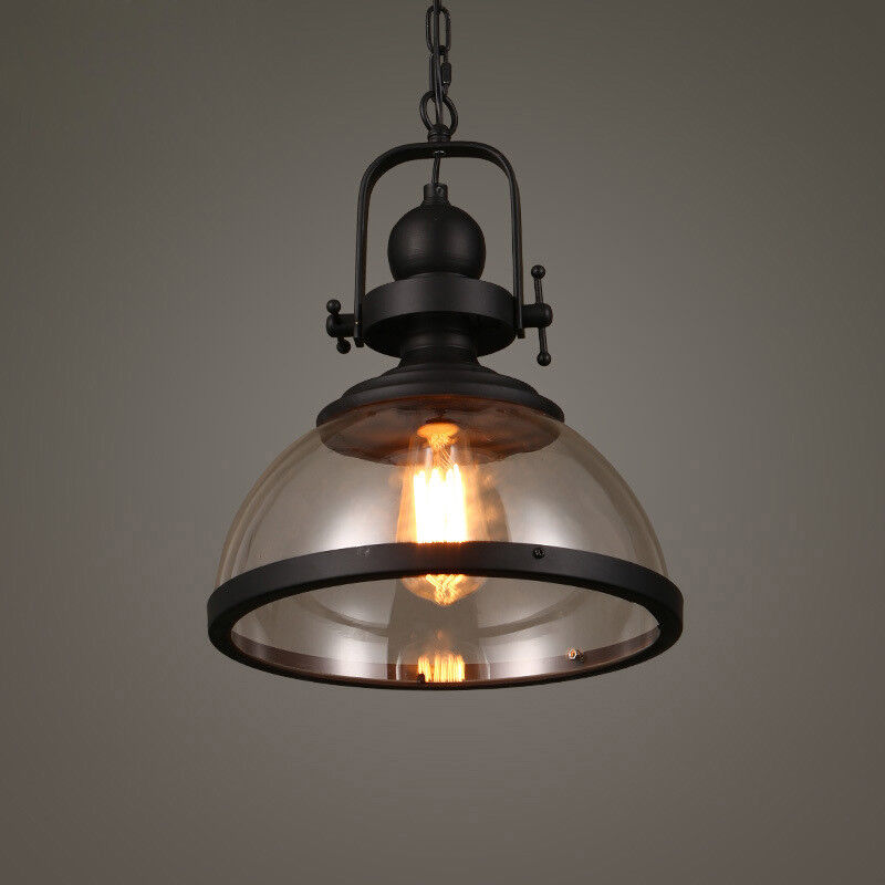 Industrial Retro Pendant Ceiling Light with Antique Glass and Iron Design