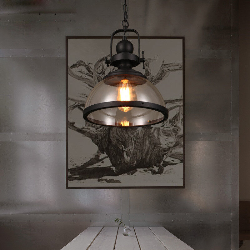 Industrial Retro Pendant Ceiling Light with Antique Glass and Iron Design