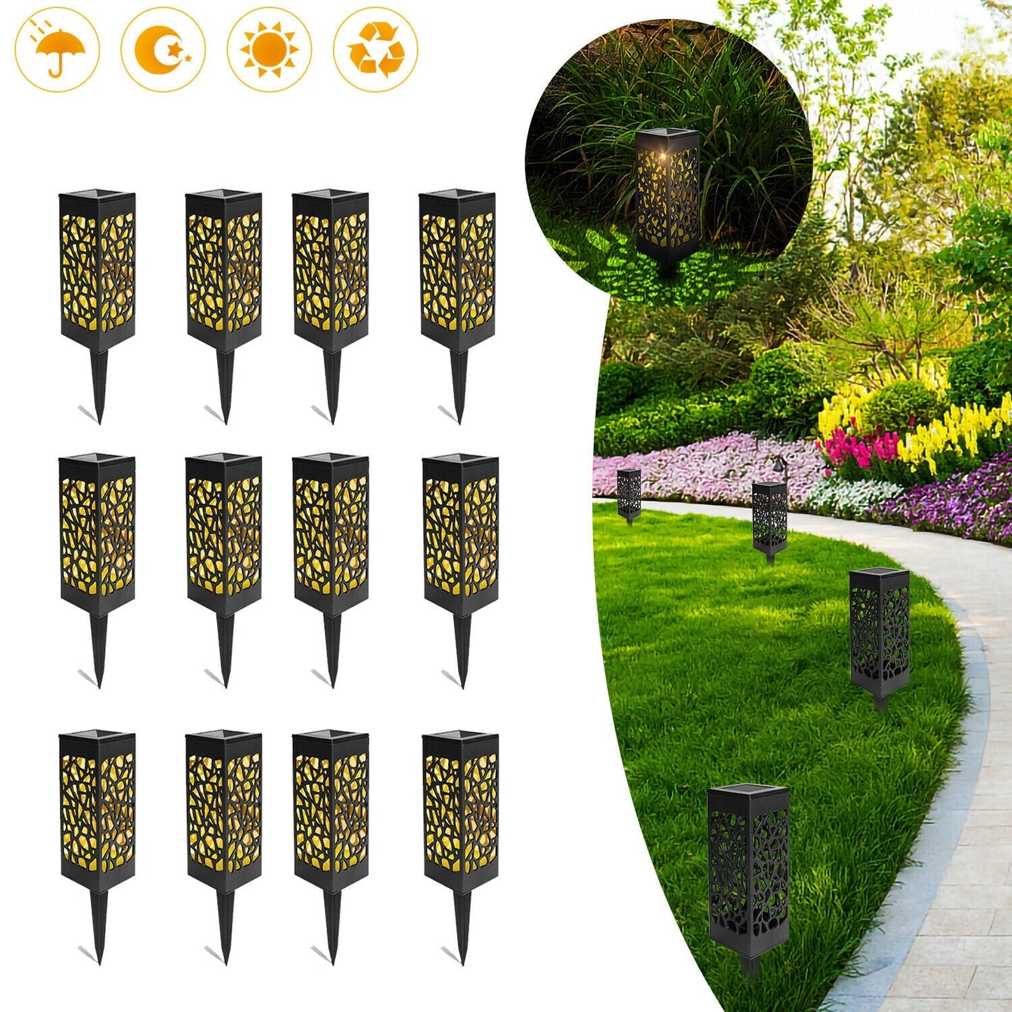 12-Pack LED Solar Garden Pathway Lights for Outdoor Illumination